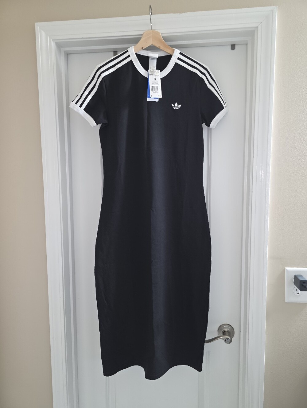 Adidas Black Midi Dress with White Stripes. SIZE SMALL
